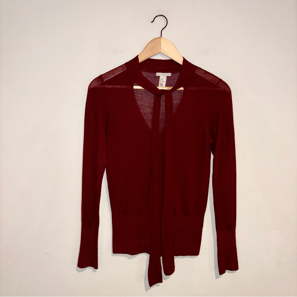 H&M Burgundy Tie-Neck Sweater Sz XS